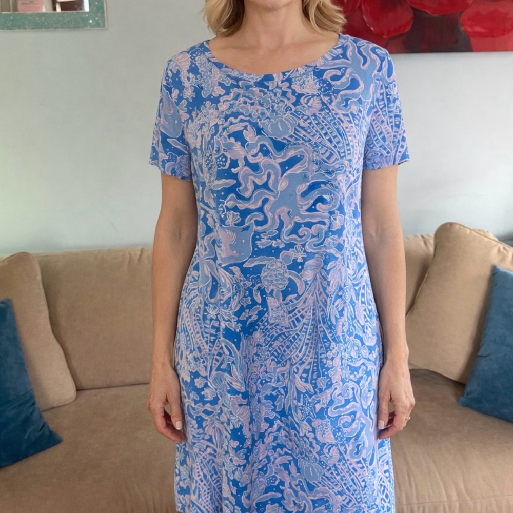 Lilly Pulitzer Cody Short Sleeve T-Shirt Dress M Medium Blue